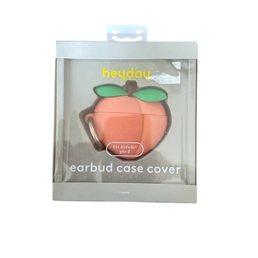 Heyday Peach-Shaped Earbud Case with Green Leaves